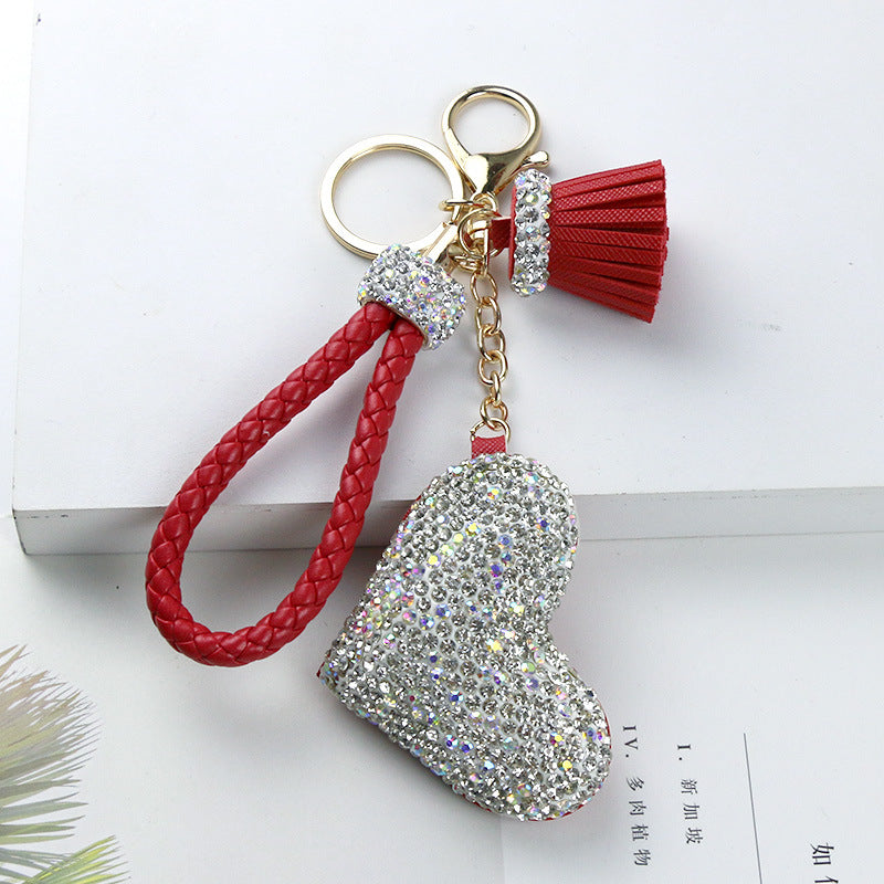 Wholesale Diamond Studded Peach Heart Tassel Leather Keychain